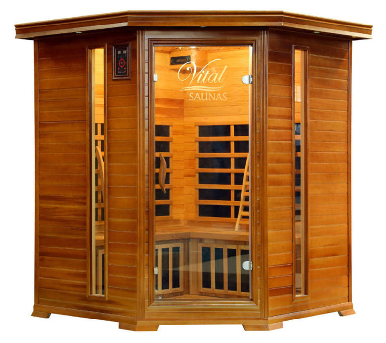 Vital Saunas | Elite 4-Person Corner Sauna - Red Cedar