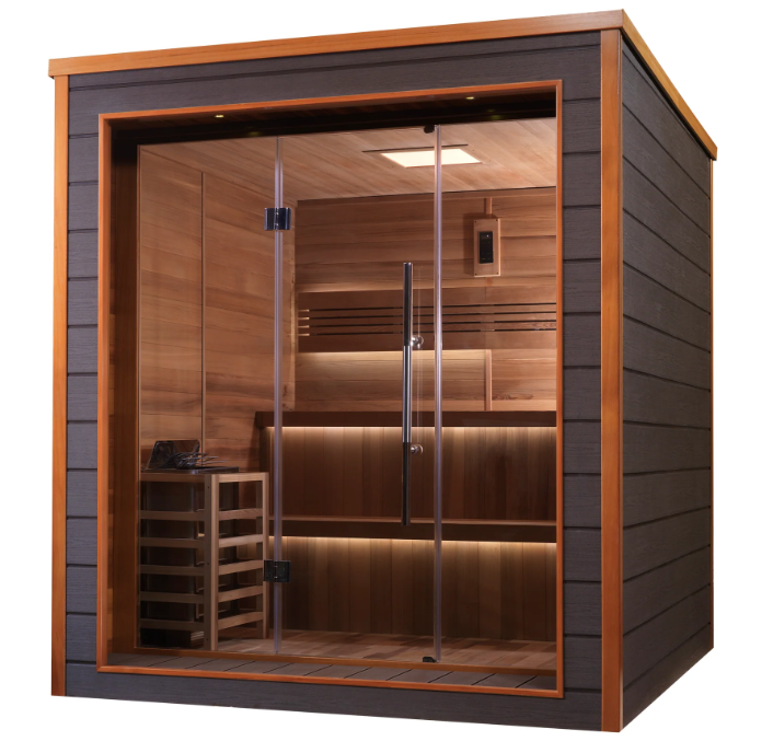 Golden Designs | Bergen 6 Person Outdoor-Indoor Traditional Steam Sauna (GDI-8206-01) - Canadian Red Cedar Interior