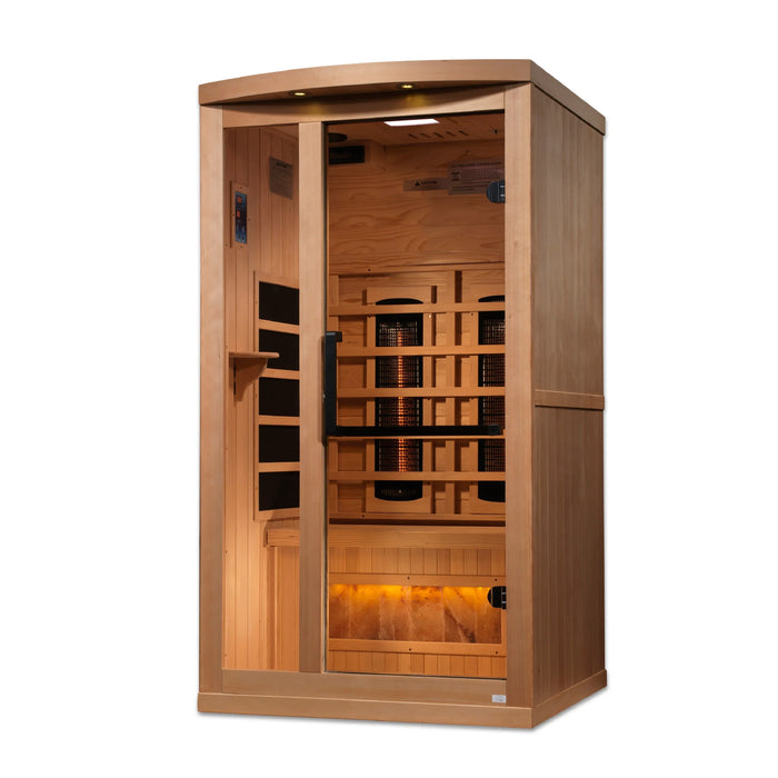 Golden Designs | 1-2-Person Full Spectrum PureTech™ Near Zero EMF FAR Infrared Sauna with Himalayan Salt Bar (Canadian Hemlock)