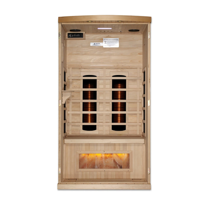 Golden Designs | 1-2-Person Full Spectrum PureTech™ Near Zero EMF FAR Infrared Sauna with Himalayan Salt Bar (Canadian Hemlock)
