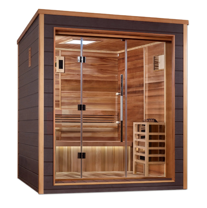 Golden Designs | Drammen 3 Person Outdoor-Indoor Traditional Steam Sauna (GDI-8203-01) - Canadian Red Cedar Interior