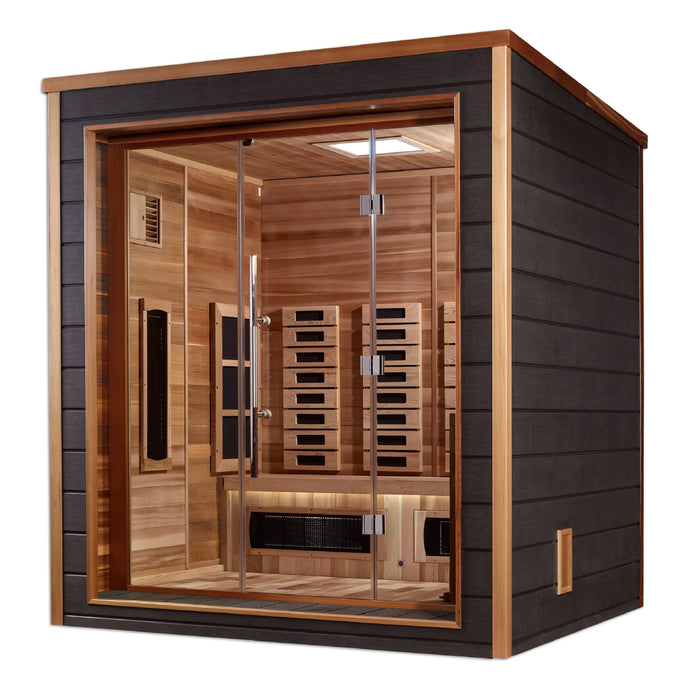 Golden Designs | Visby 3 Person Outdoor-Indoor PureTech™ Hybrid Full Spectrum Sauna (GDI-8223-01) - Canadian Red Cedar Interior