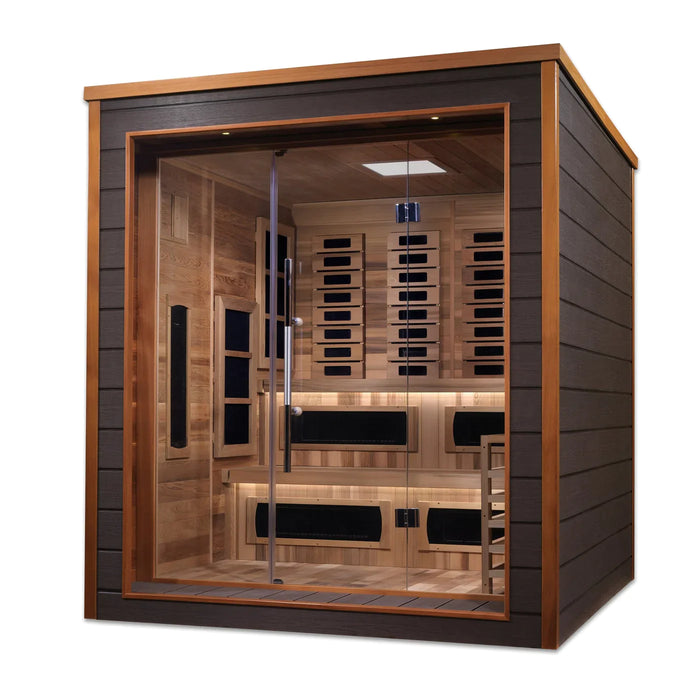 Golden Designs | Karlstad 6 Person Outdoor-Indoor PureTech™ Hybrid Full Spectrum Sauna (GDI-8226-01) - Canadian Red Cedar Interior